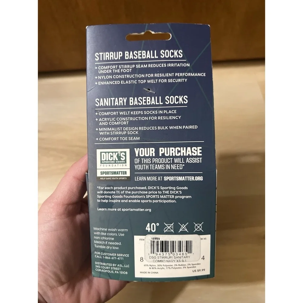 DSG Stirrup + Sanitary Baseball‎ Socks Navy and White, Youth XS 9K-1Y New